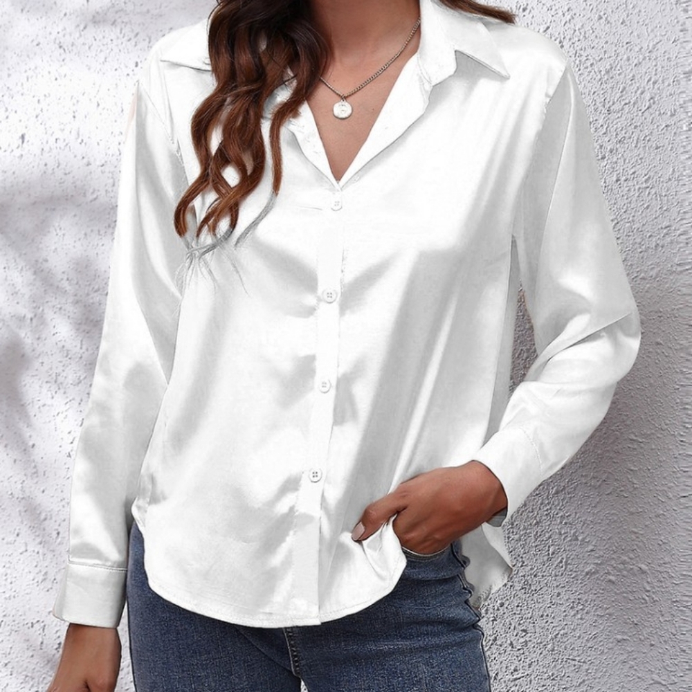 Ivory Collared Neck Buttoned Long Sleeve Shirt